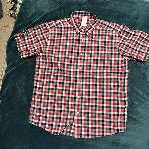 Patagonia Men's: LG, Short Sleeve Button Down Plaid Shirt‎ Rare Austin X-Games